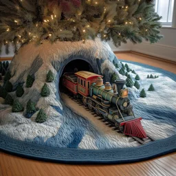 Rocky Train Quilted Tree Skirt Christmas Gift