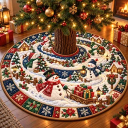 Snowman Christmas Village Quilted Tree Skirt Christmas Gift