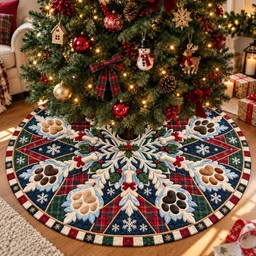 Snowy Paws And Christmas Joy Quilted Tree Skirt Christmas Gift