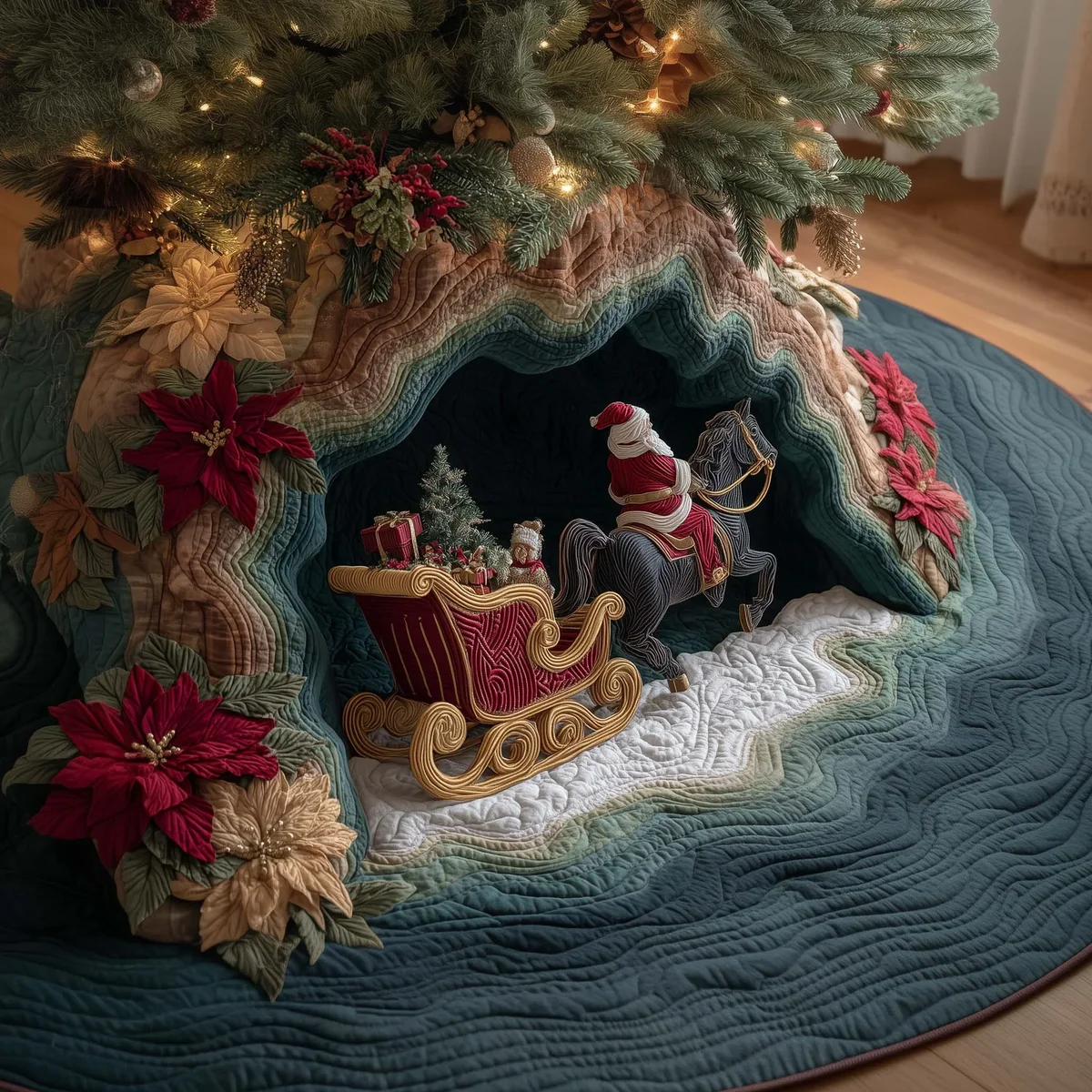 Sleigh Charger Quilted Tree Skirt Christmas Gift