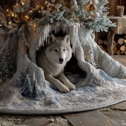 Snowy Wolf Quilted Tree Skirt Christmas Gift