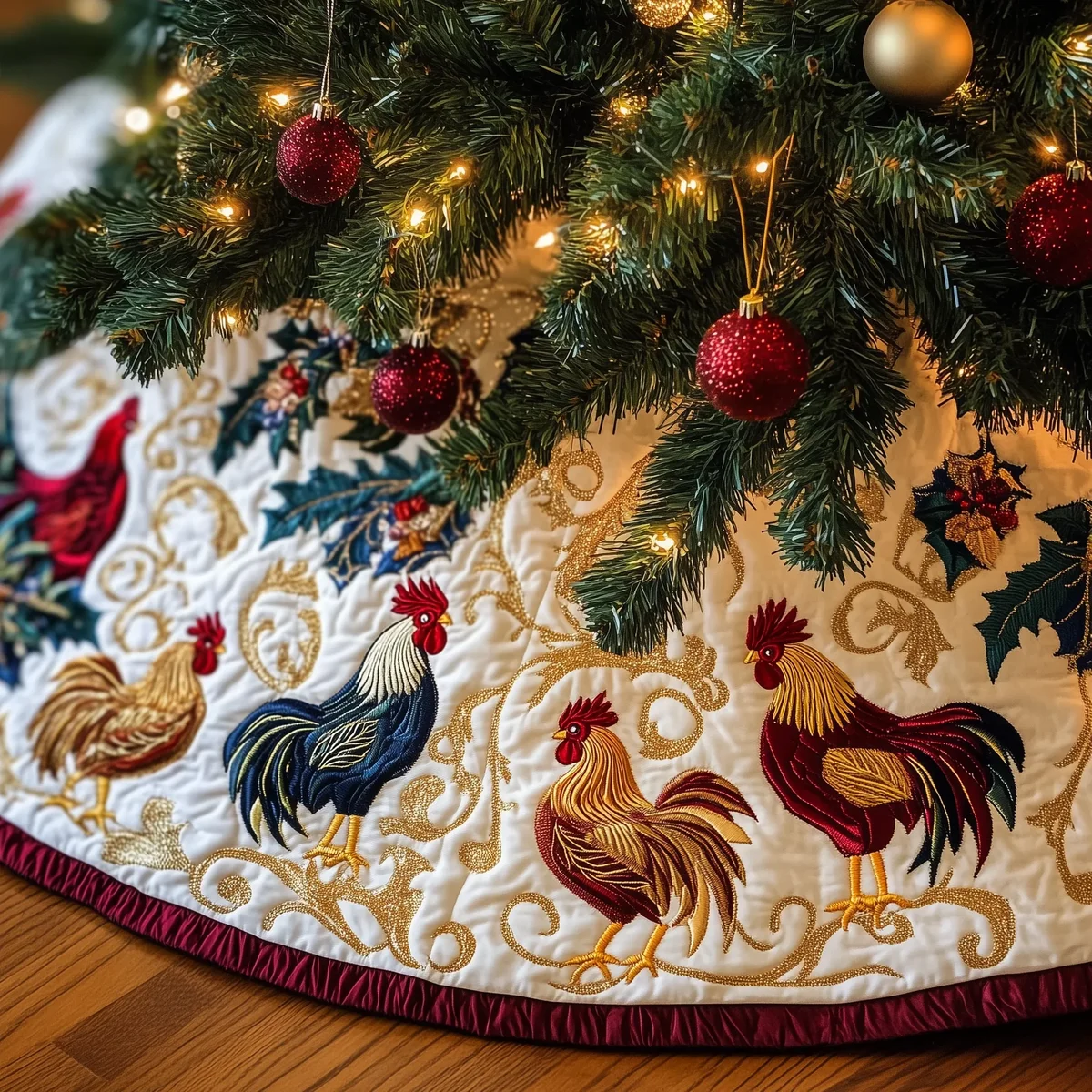 Jolly Holiday Chicken Quilted Tree Skirt Christmas Gift