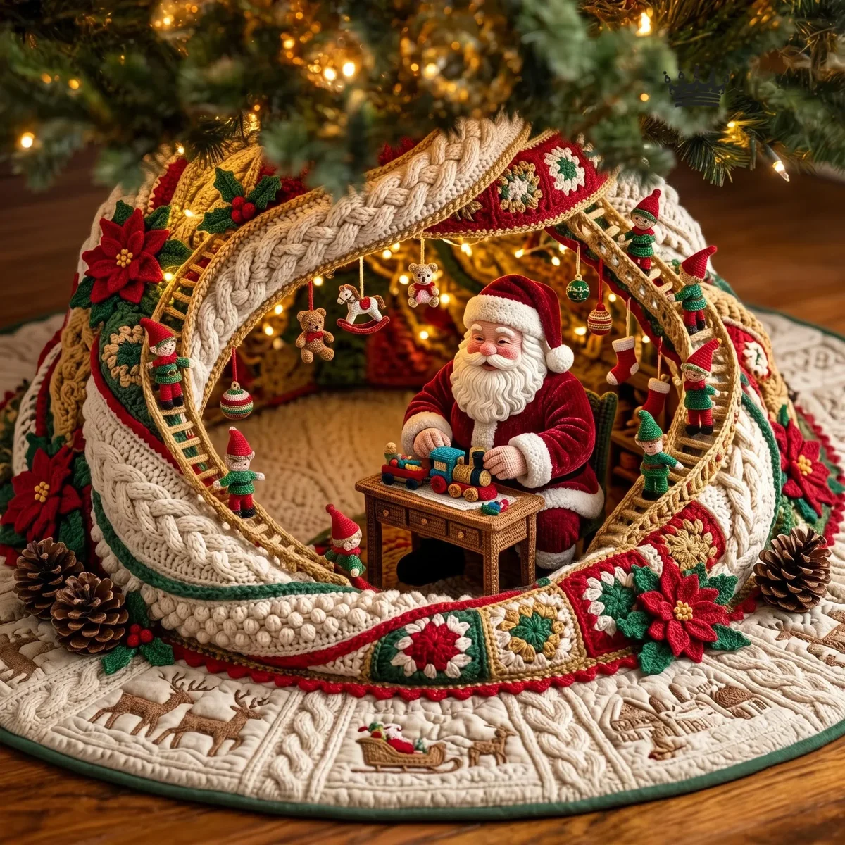 Santa Hideaway Quilted Tree Skirt Christmas Gift