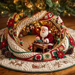 Santa Hideaway Quilted Tree Skirt Christmas Gift