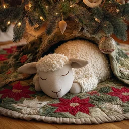 Sleeping Sheep Quilted Tree Skirt Christmas Gift