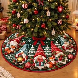 Woodland Christmas Gnomes Quilted Tree Skirt Christmas Gift