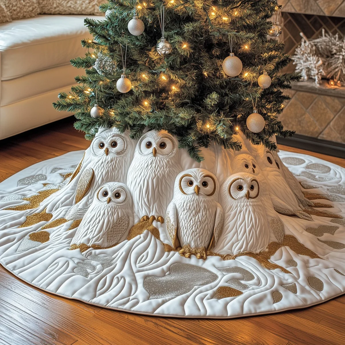 Winter Owl Quilted Tree Skirt Christmas Gift