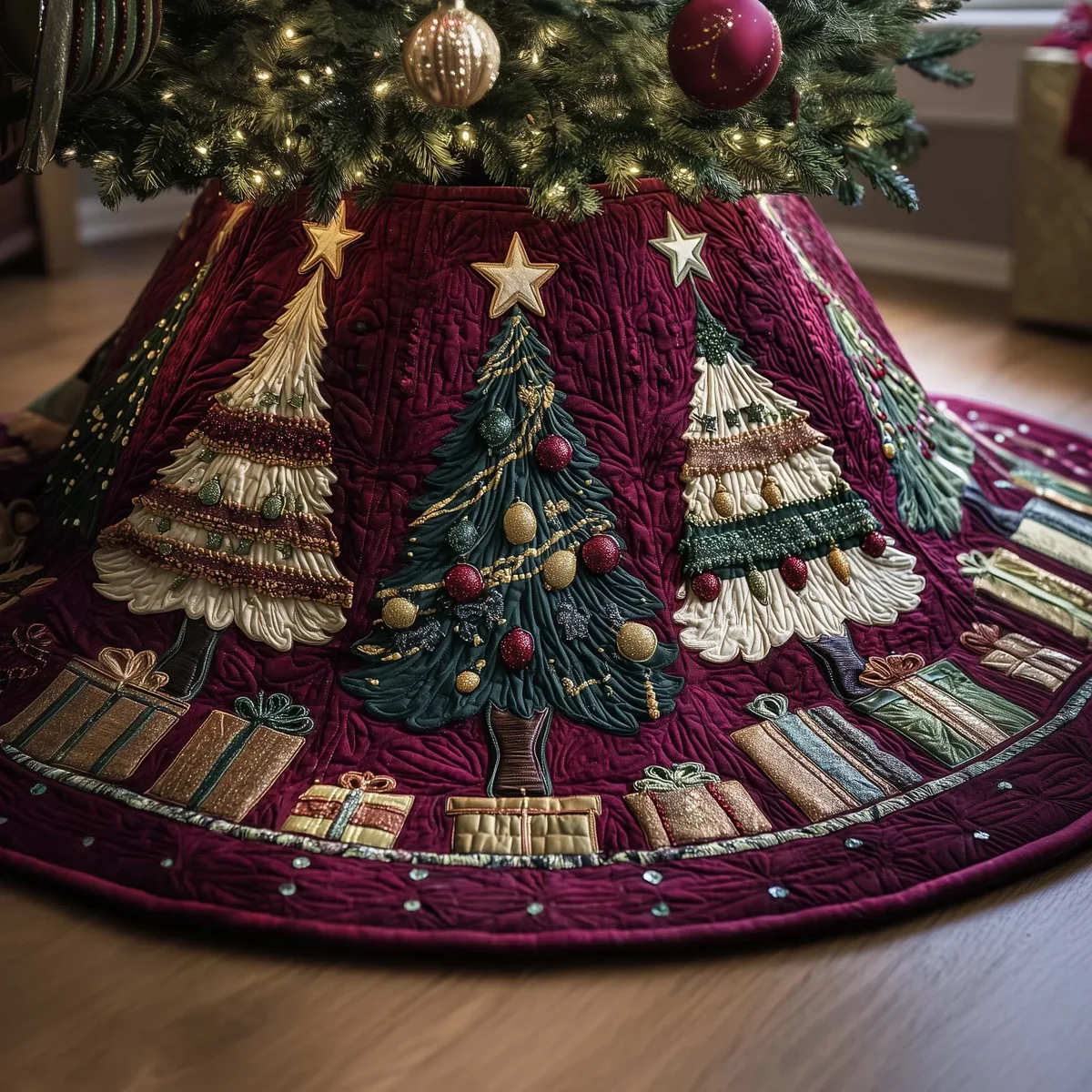 Starry Trees Quilted Tree Skirt Christmas Gift