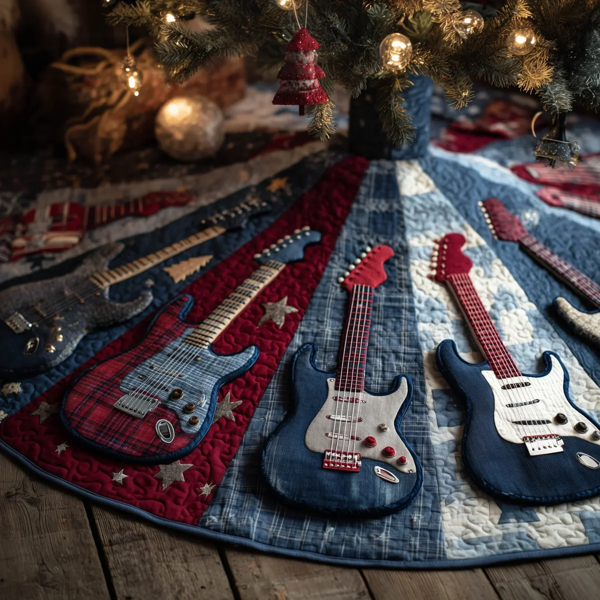 Stylish Guitarist Quilted Tree Skirt Christmas Gift