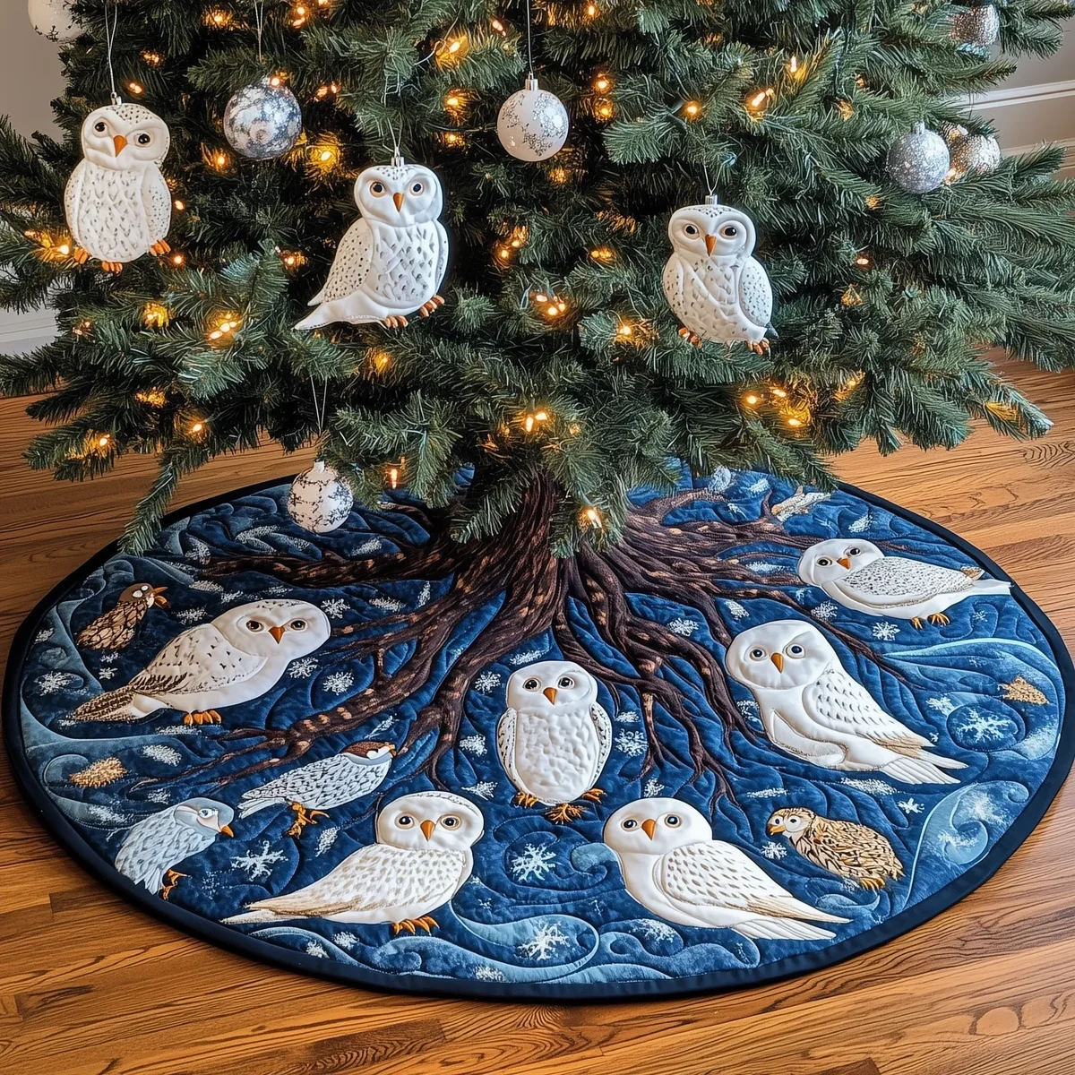 Snow Owls Quilted Tree Skirt Christmas Gift