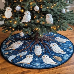 Snow Owls Quilted Tree Skirt Christmas Gift
