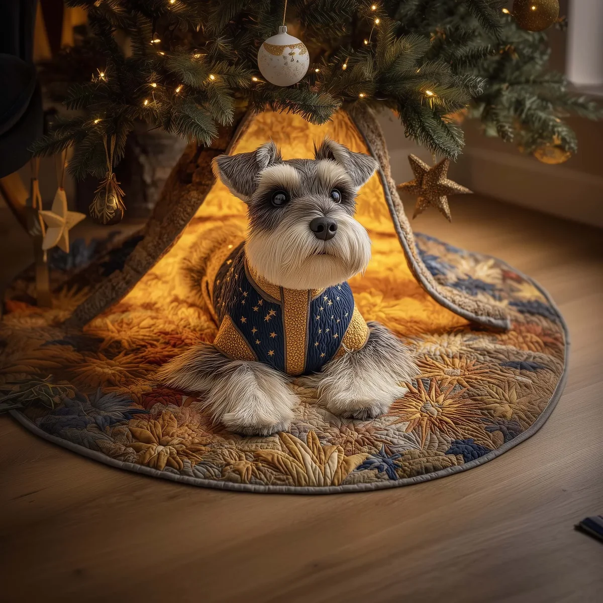 Posed Schnauzer Quilted Tree Skirt Christmas Gift