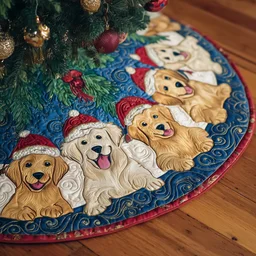 Xmas Golden Retriever Quilted Tree Skirt Christmas Gift