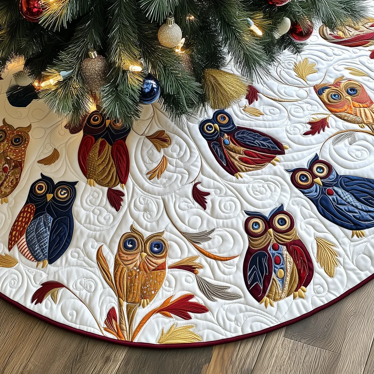 Owls Quilted Tree Skirt Christmas Gift