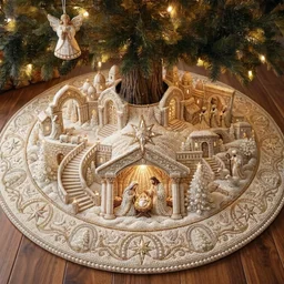 Nativity Village Quilted Tree Skirt Christmas Gift