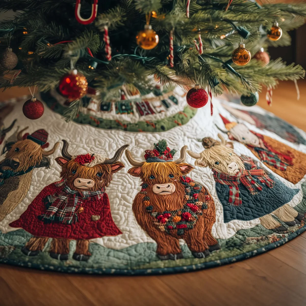 Merry Highland Quilted Tree Skirt Christmas Gift