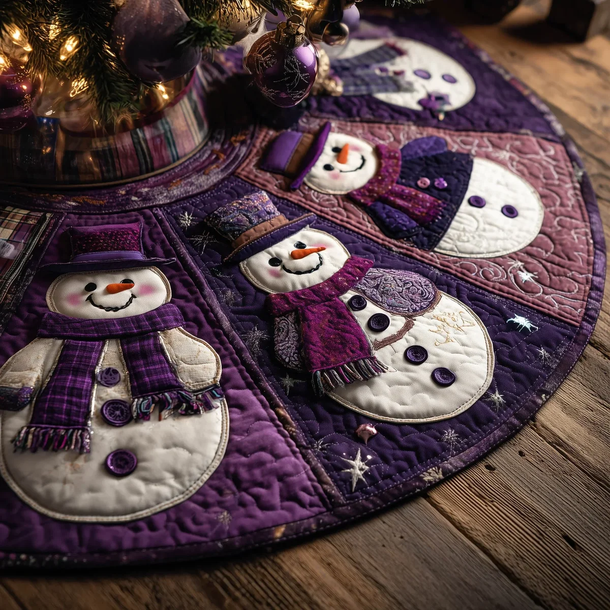 Snowmen Assemble Quilted Tree Skirt Christmas Gift