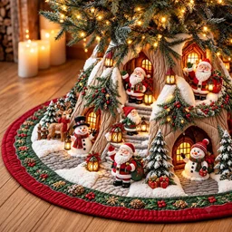 Winter Village Quilted Tree Skirt Christmas Gift