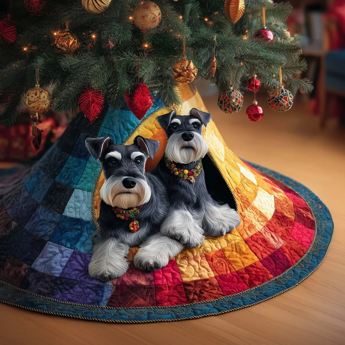 Schnauzer Pair Quilted Tree Skirt Christmas Gift
