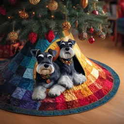Schnauzer Pair Quilted Tree Skirt Christmas Gift