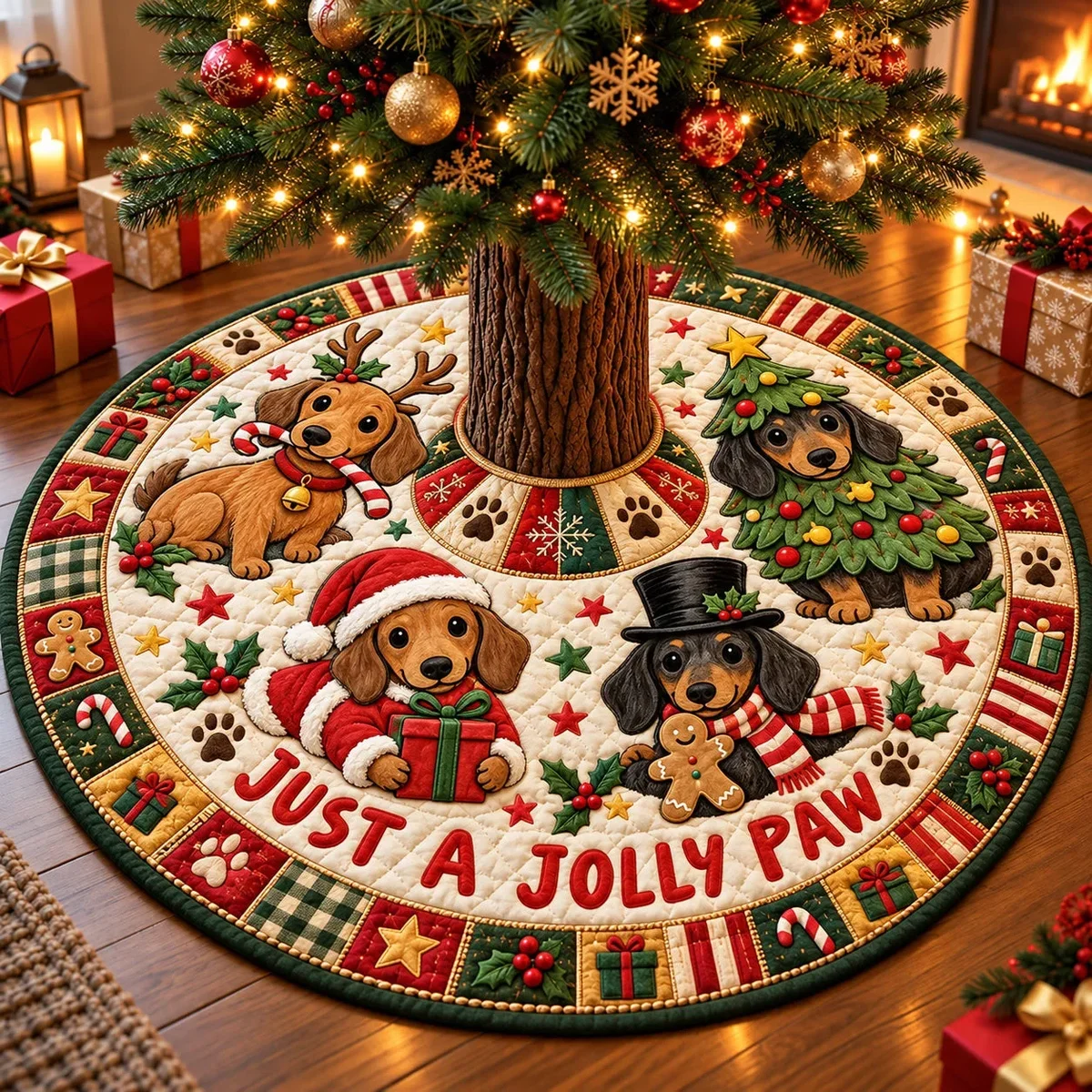 Jolly Paw Christmas Quilted Tree Skirt Christmas Gift