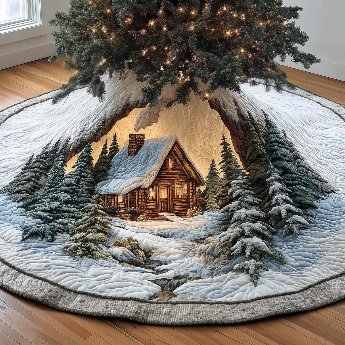 Lake Cabin Quilted Tree Skirt Christmas Gift