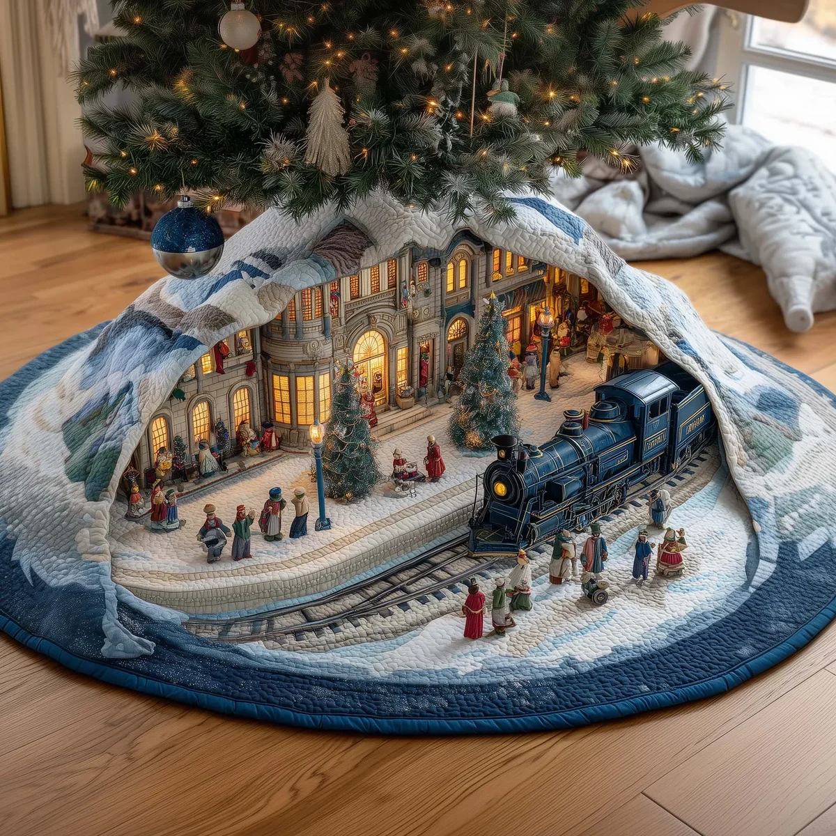 Town Express Quilted Tree Skirt Christmas Gift