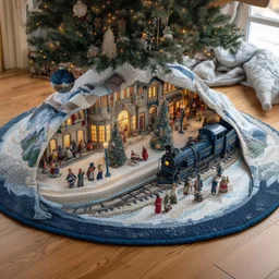 Town Express Quilted Tree Skirt Christmas Gift