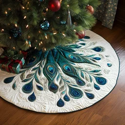 Peacock Feather Quilted Tree Skirt Christmas Gift