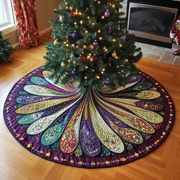 Peacock Mandala Quilted Tree Skirt Christmas Gift