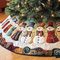 Vintage Christmas Snowman Quilted Tree Skirt Christmas Gift