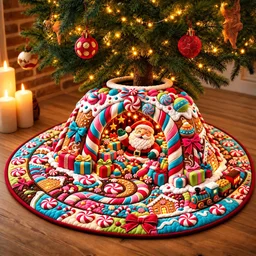 Santa Candyland Cave Quilted Tree Skirt Christmas Gift