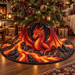 Volcano Dragon Quilted Tree Skirt Christmas Gift