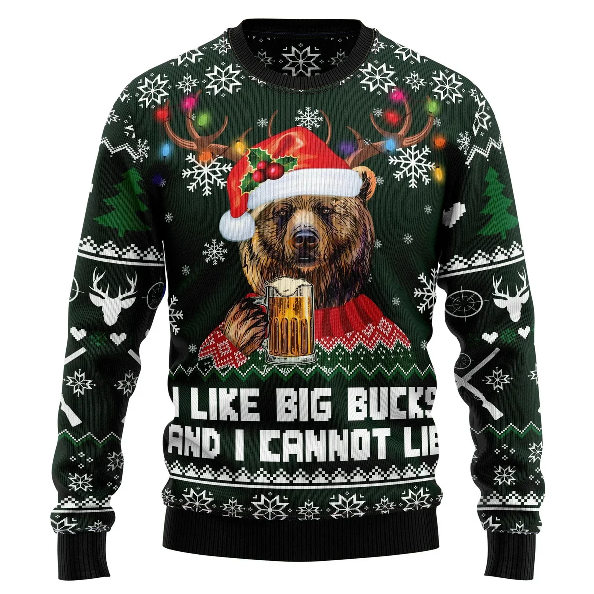 Bear Hunting And Beer Ugly Xmas Sweater Cold Weather Clothes Gifts For Bear Lovers