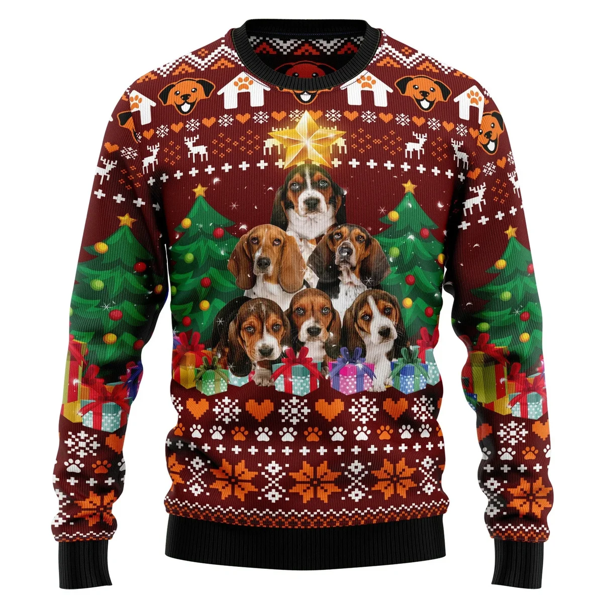 Basset Hound Pine Tree Ugly Christmas Sweater Xmas Party Outfit Gifts For Dog Lovers