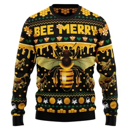 Bee Merry Ugly Xmas Sweater Cold Weather Clothes Gifts For Bee Lovers
