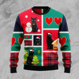 Black Cat Snow Ugly Christmas Sweater Xmas Party Outfit Gifts For Cat Lovers