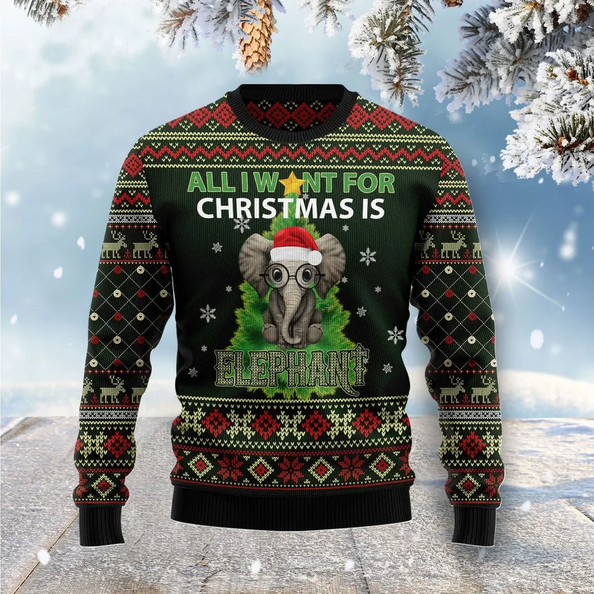 All I Want For Christmas Is Elephant Ugly Xmas Sweater Xmas Party Clothes Gifts For Elephant Lovers