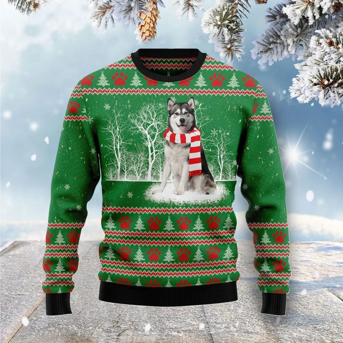 Alaskan Malamute Winter Tree Ugly Christmas Sweater Xmas Outfit Alaskan Malamute Lovers Gifts