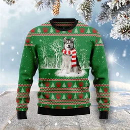Alaskan Malamute Winter Tree Ugly Christmas Sweater Xmas Outfit Alaskan Malamute Lovers Gifts