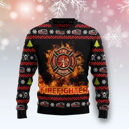 Awesome Firefighter Ugly Christmas Sweater Christmas Day Outfit Gifts For Firefighter