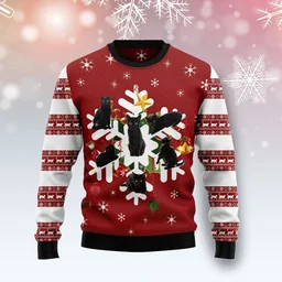 Black Cat Snowflake Ugly Christmas Sweater Xmas Party Outfits Xmas Gifts For Cat Lovers