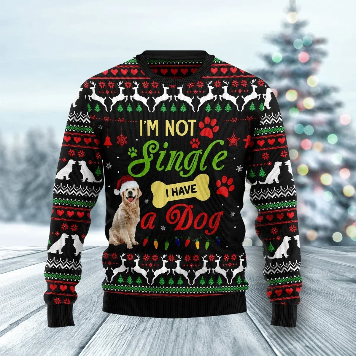 Im Not Single I Have A Golden Retriever Ugly Christmas Sweater Warm Clothes Gifts For Santa Lovers