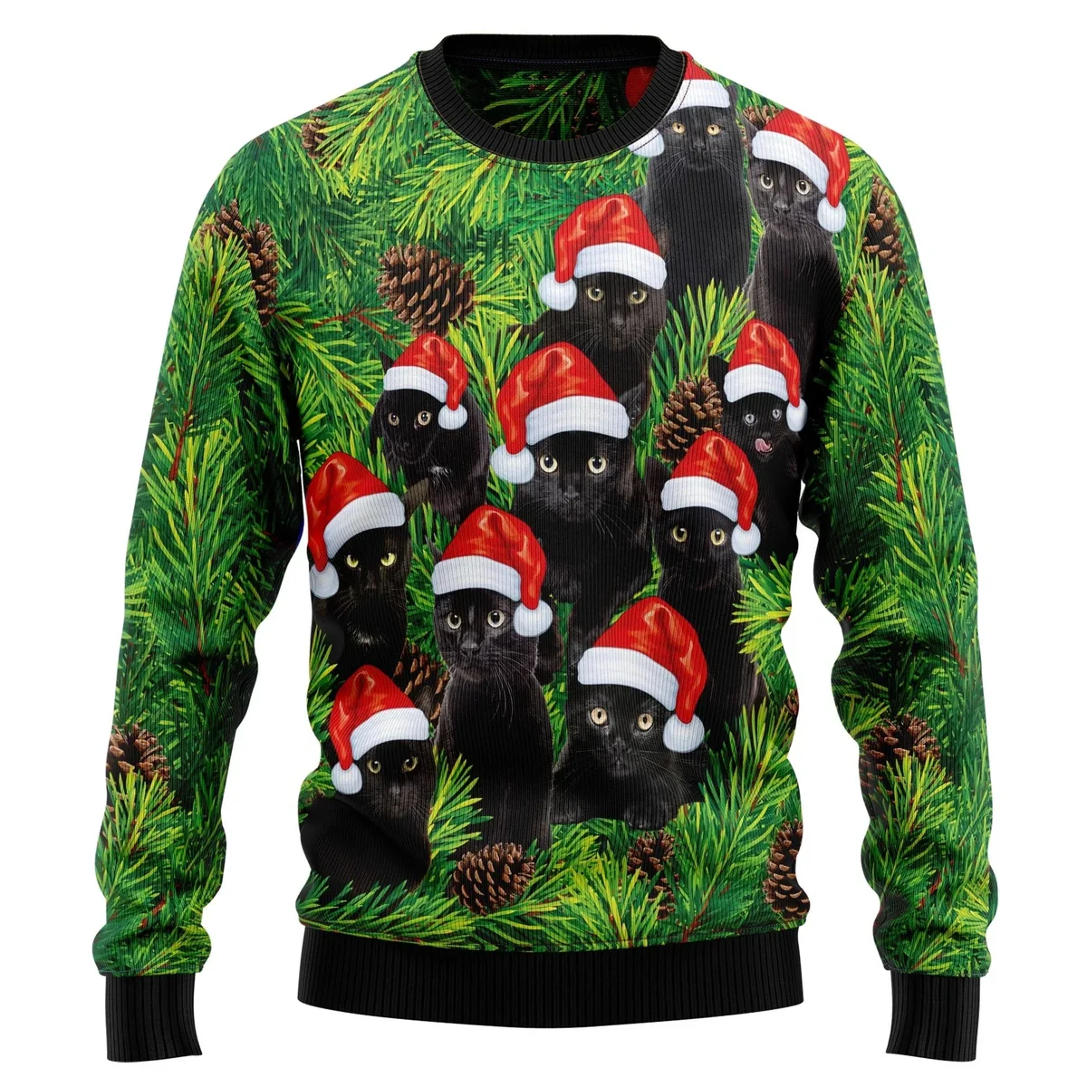 Black cat Christmas Tree Ugly Christmas Sweater Xmas Party Clothes Gifts For Cat Lovers