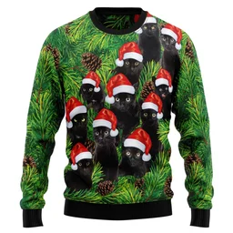 Black cat Christmas Tree Ugly Christmas Sweater Xmas Party Clothes Gifts For Cat Lovers