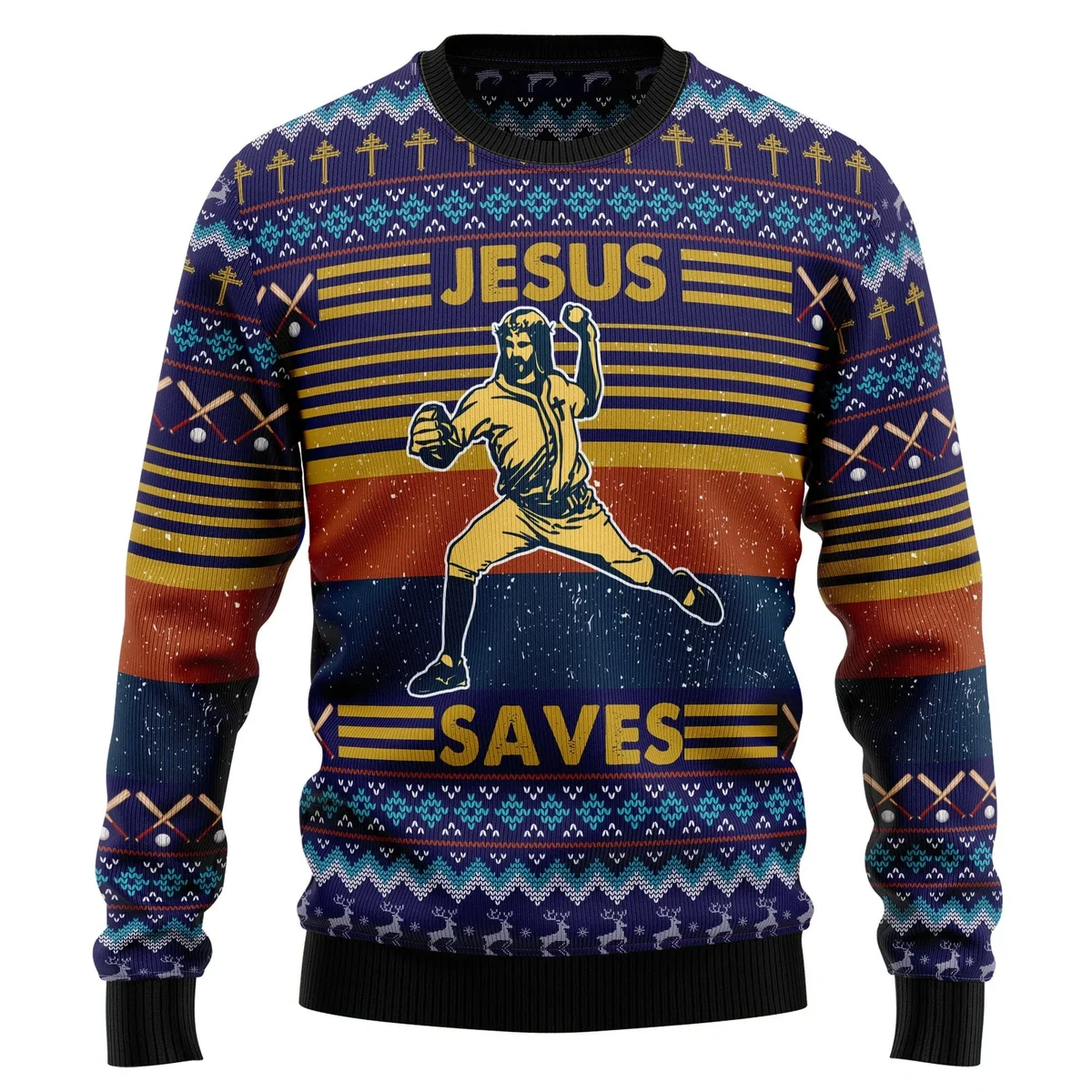 Baseball Jesus Save Ugly Christmas Sweater Xmas Outfits Gifts Idea For Baseball Lovers