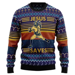 Baseball Jesus Save Ugly Christmas Sweater Xmas Outfits Gifts Idea For Baseball Lovers