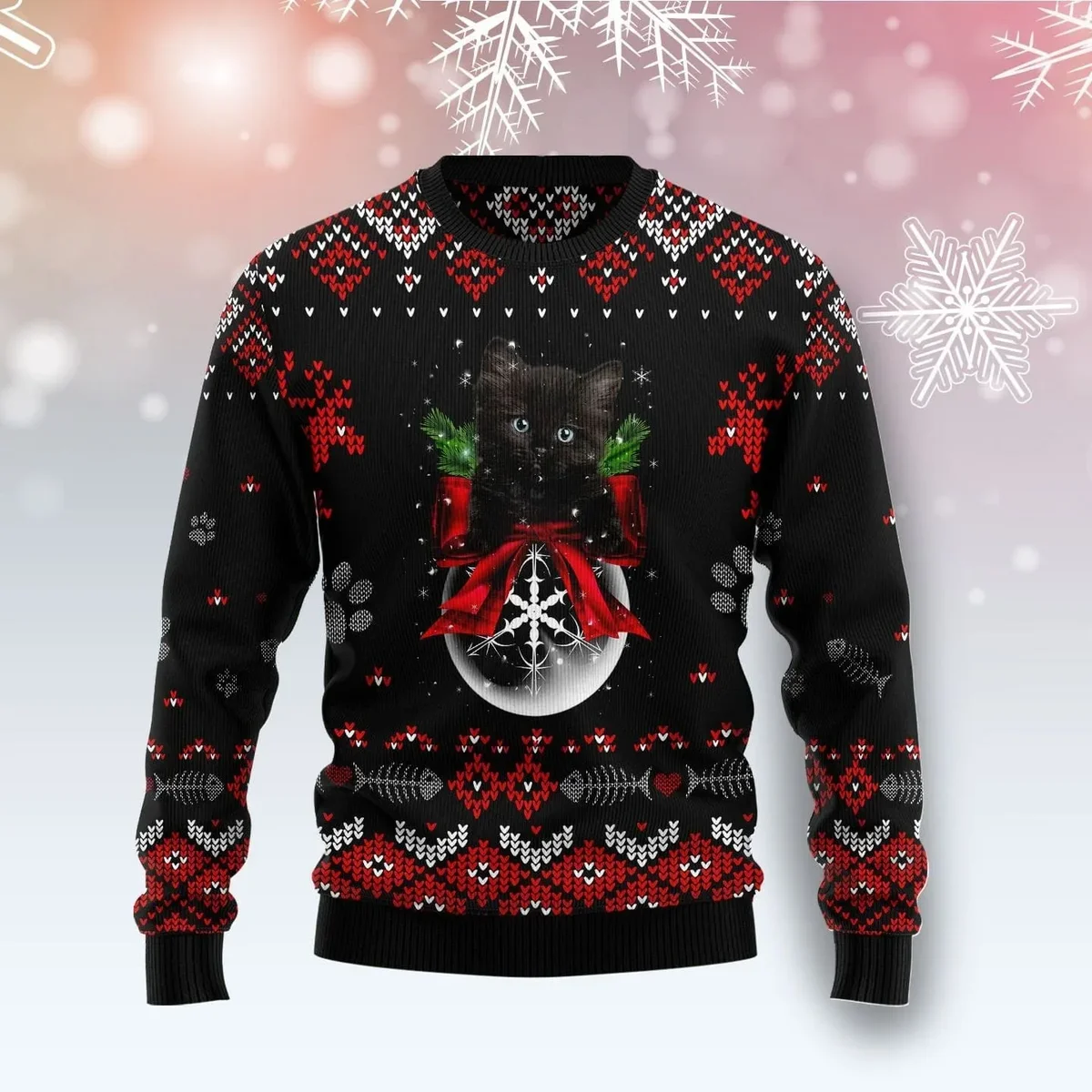 Black Cat Christmas Ugly Christmas Sweater Xmas Outfits Gifts For Cat Lovers