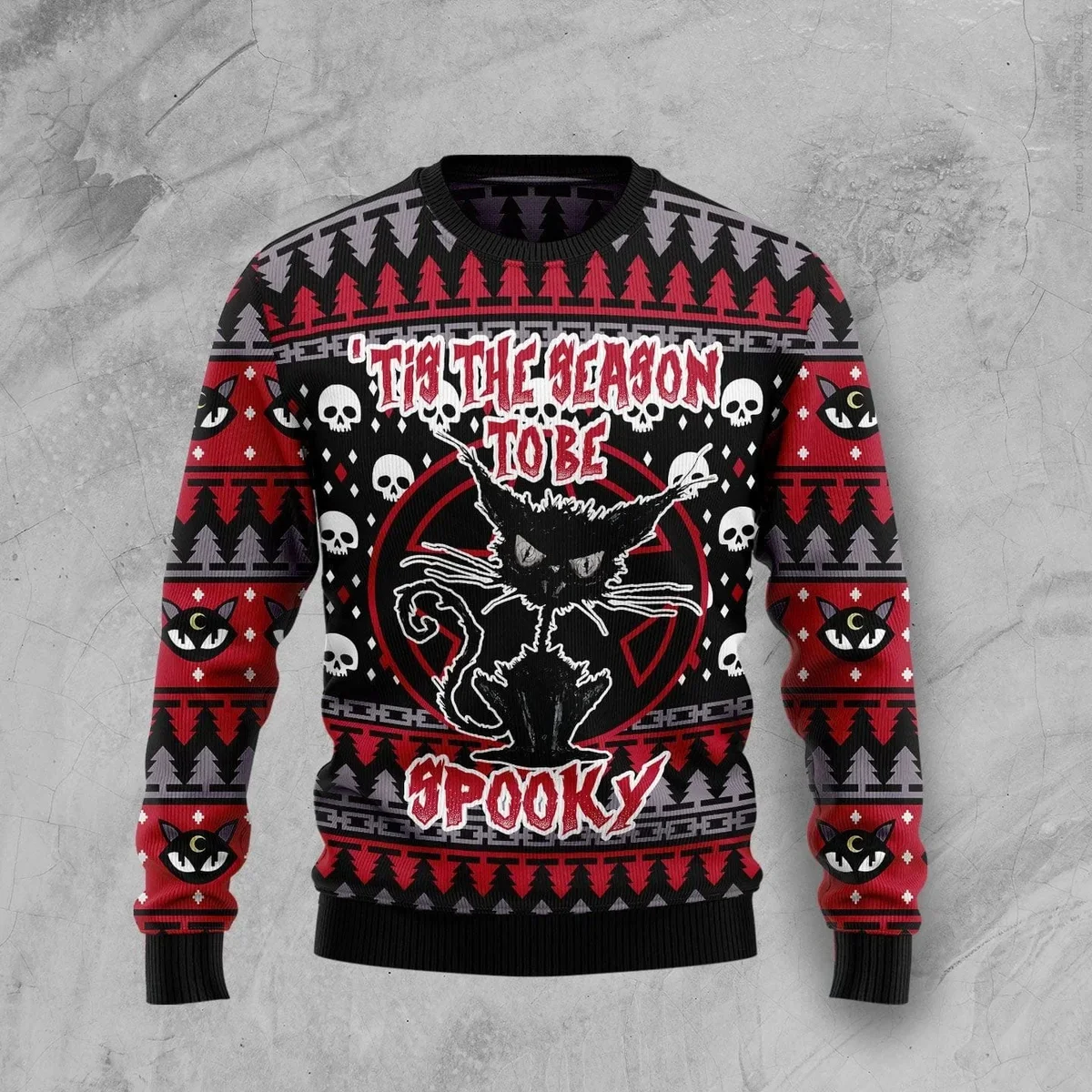 Black Cat Spooky Halloween Ugly Christmas Sweater Clothes For Christmas Gifts For Cat Lovers