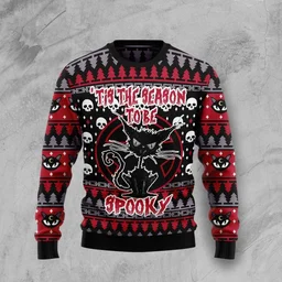 Black Cat Spooky Halloween Ugly Christmas Sweater Clothes For Christmas Gifts For Cat Lovers